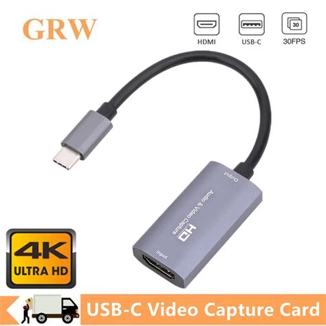 GRWIBEOU 4K HDMI Compatible To USB C Video Capture Card Type C To HDMI