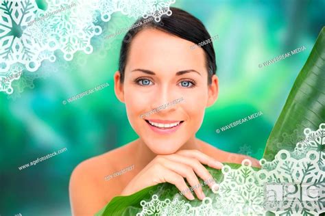 Beautiful Nude Brunette Posing With Green Leaves Stock Photo Picture And Low Budget Royalty