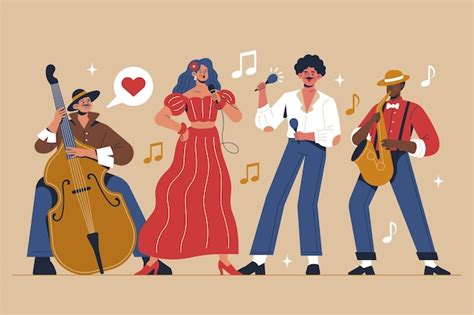 Ilustración de banda de música latina dibujada a mano Vector Premium