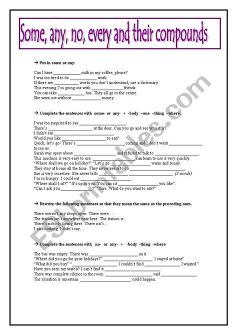 Some Any No Every And Their Compounds Esl Worksheet By Karolvita Direct And Indirect