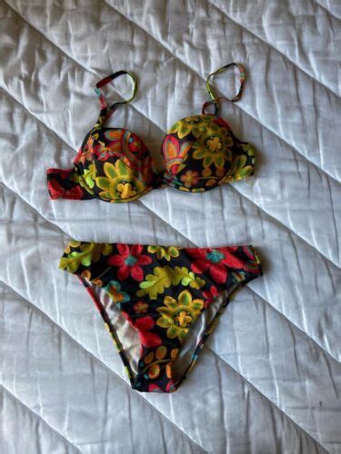 Vintage S Style Women Tropical Floral Bikini Swimsuit Size L B French Style EBay