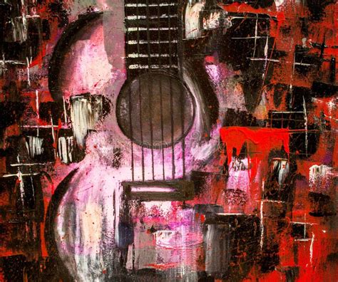 Pintura Al Leo Abstracta Arte Guitarra Guitarra Roja Fondo Textura