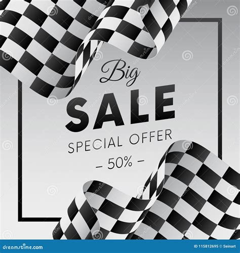 Big Sale Banner or Sticker. Special Offer. Fifty Percent Off. Checkered