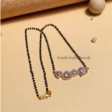 Wonderful Gold Plated Black Beaded American Diamond Mangalsutra