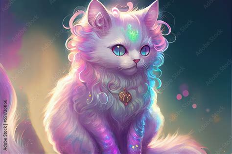 Neon rainbow anime kawaii cat Stock Illustration | Adobe Stock