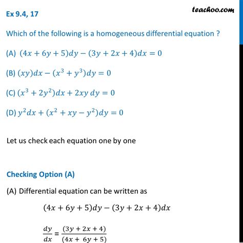 Ex 94 17 Mcq Which Is A Homogeneous Differential Equation