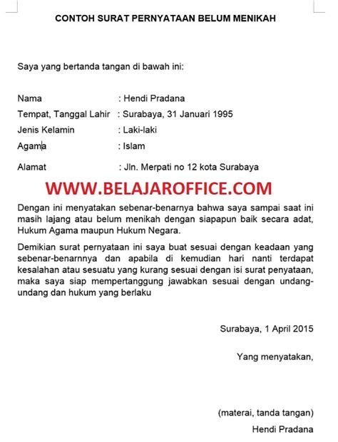 cara membuat surat keterangan belum menikah untuk melamar kerja