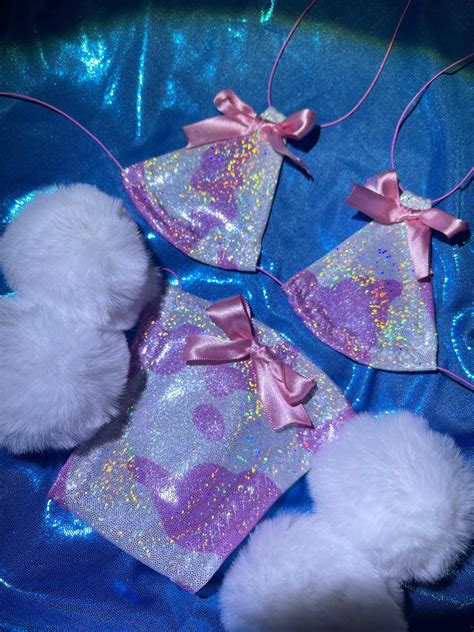 Pom Pom Pink Cow Micro Bikini Exotic Dancewear Stripper Outfits Festival Outfit Etsy