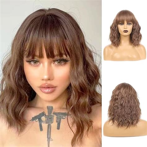 Amazon RONGDUOYI RDY Pastel Wavy Short Bob Brown Hair Wigs