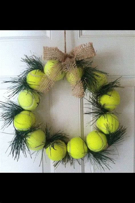 Tennis Ball Wreath Winter Decor Door Or Wall With Burlap Ribbon