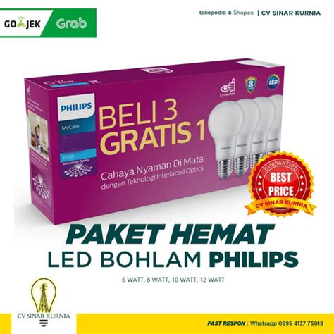 Jual Lampu LED Bulb Bohlam PHILIPS Paket 12 Watt Mycare Pack 12W Isi 4