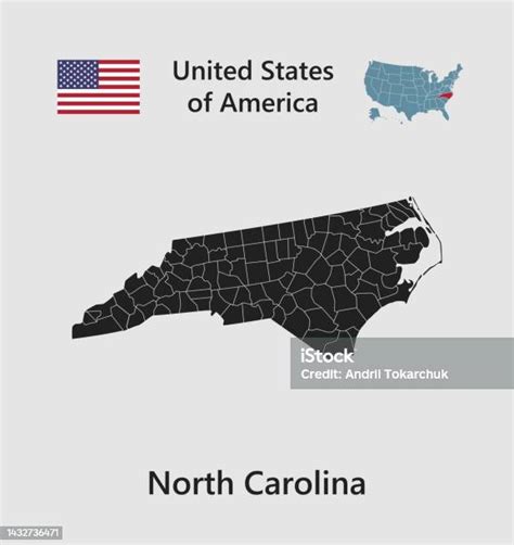 Vector Map State North Carolina Flag And Map Usa Stock Illustration