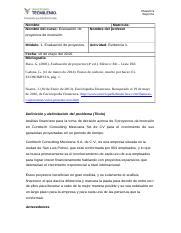 Evidencia 1 Evaluacion De Proyectos Maestra Reporte Nombre Nombre