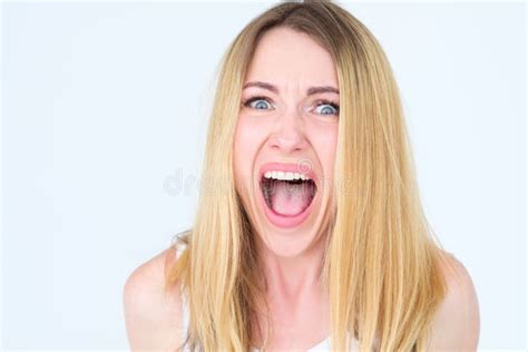 Emotion Face Scared Terrified Fearful Girl Scream Stock Photo Image