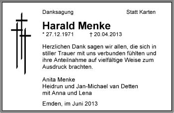 Traueranzeigen Von Harald Menke Nordwest Trauer De