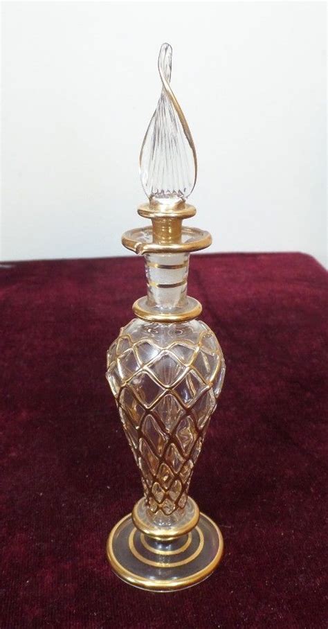 Vintage Ornate Gold Filigree Egyptian Glass Perfume Bottle Decanter