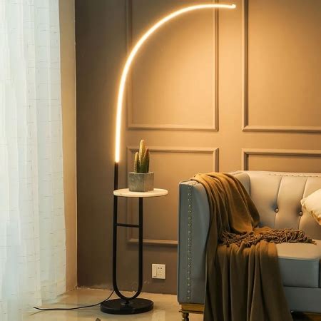 Luminária Abajur de Piso Preto e Dourado Apoio de Mármore 180cm Led