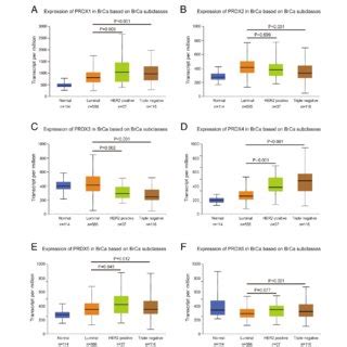 Transcriptional Levels Of Prdxs In Various Brca Subclasses The