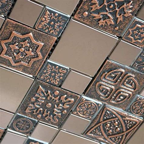 Thaisan7 Copper Color Stainless Steel Metal Mosaic Tile For Kitchen Backsplash Wall Decor