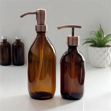 Amber Glass Bottle Soap Dispenser 300ml 500ml With Stainless Steel Pump In A Choice Of