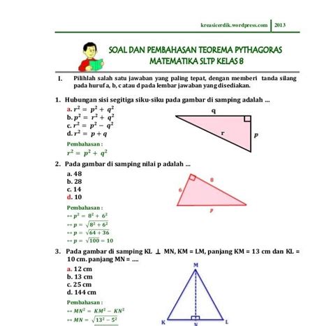 Soal Pythagoras Kelas 8 Dan Jawabannya Riset