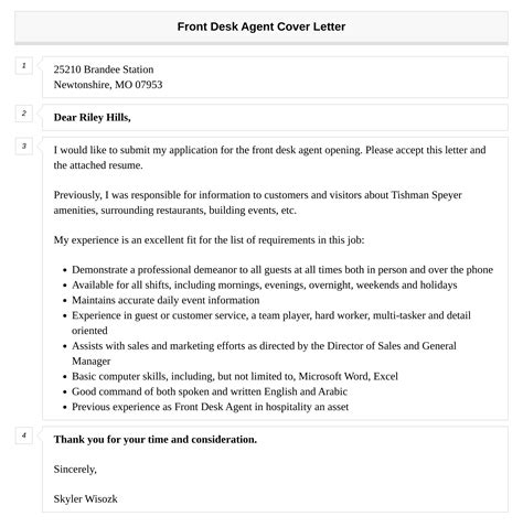 Front Desk Agent Cover Letter Velvet Jobs