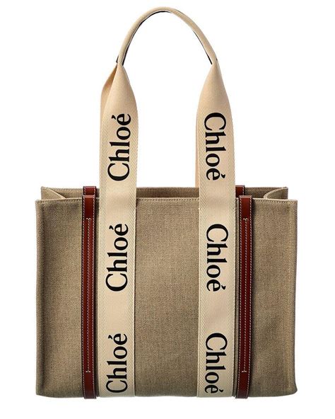 Chlo Woody Medium Canvas Leather Tote In Natural Lyst