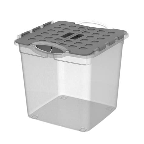 Your Zone Stacking Bin W Hinged Lid Grey