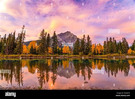 Banff National Park Beautiful Natural Scenery At Dawn In Autumn Foliage