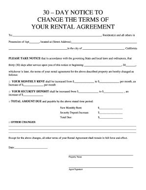 Fillable Online Day Notice To Change The Terms Of Your Rental