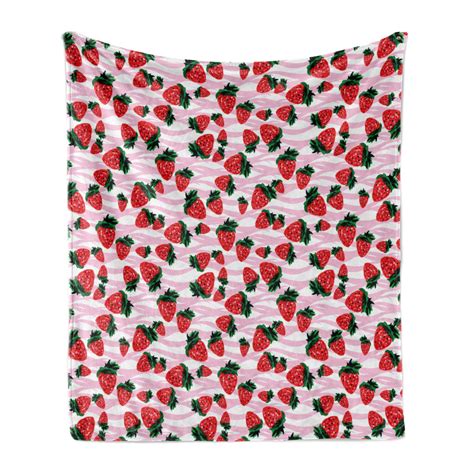 Strawberry Soft Flannel Fleece Throw Blanket Hand Drawn Watercolor