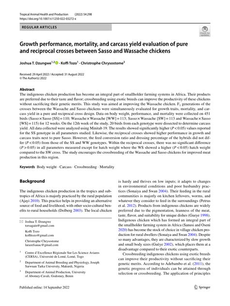 PDF Growth Performance Mortality And Carcass Yield Evaluation Of