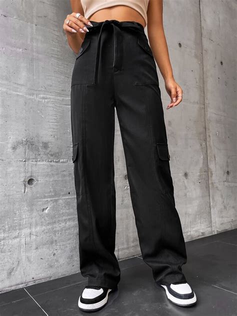 SHEIN EZwear Flap Pocket Side Drawstring Waist Cargo Pants SHEIN USA