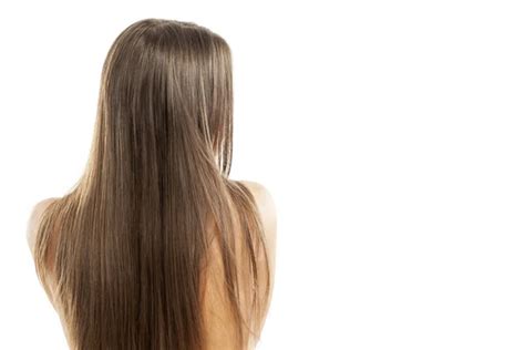 Back View Half Nude Woman Beautiful Long Straight Hair Stock Photo VGeorgiev