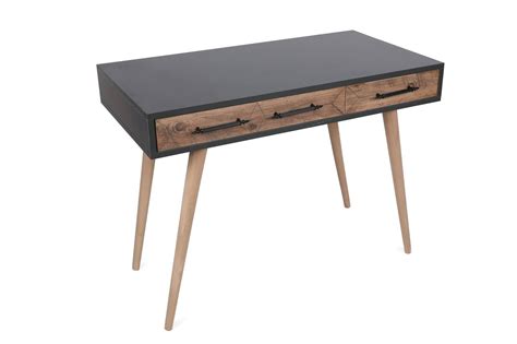 Bureau vintage style scandinave Bazin 2 tiroirs Gris et Chêne clair