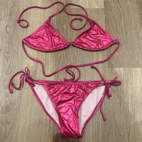 Pink Metallic Bikini Size L Love This Sm But Too Big Depop