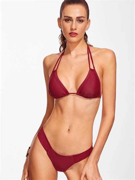 Burgundy Halter Sexy Bikini Set SheIn Sheinside