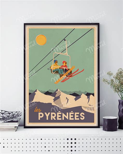 Affiche 50x70 Marcel PyrÉnÉes Le Télésiège Taille 30 X 40 Cm