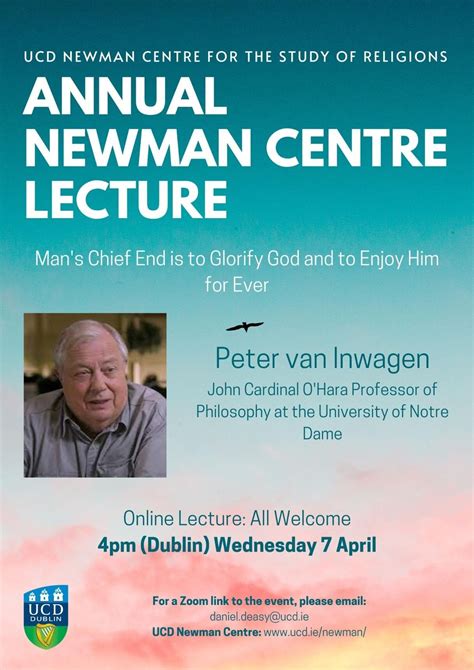 UCD Newman Centre Annual Lecture featuring Peter van Inwagen ...