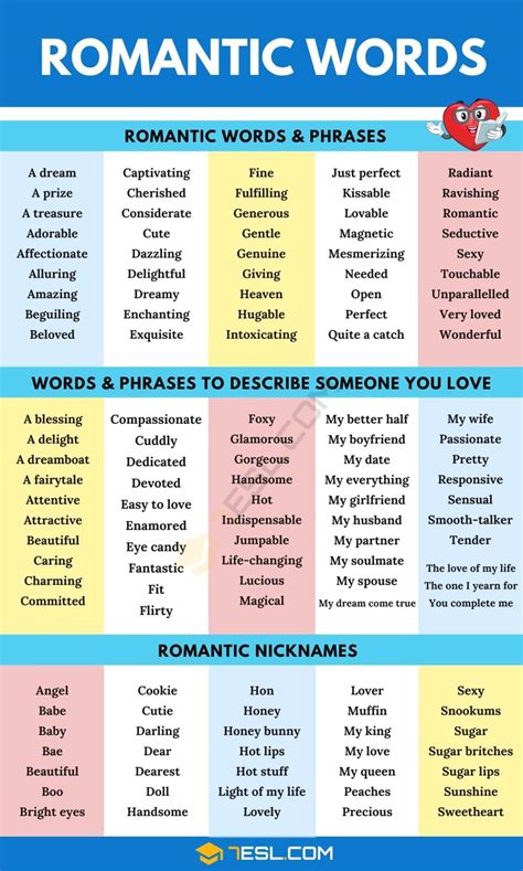 100 Romantic Words And Sweet Words For Someone You Love • 7esl