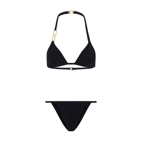 Dolce Gabbana Triangle Bikini With Dg Logo In Black Lyst