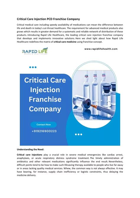 Ppt Critical Care Injection Pcd Franchise Company Powerpoint