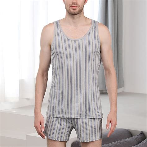 Men Cotton Pajamas Set Sleeveless Vest Shorts Sleepwear Loungewear Nightwear