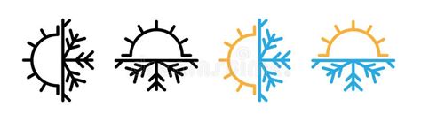 Hot And Cold Temperature Icon Set Sun And Cool Air Snowflake Vector Symbol In A Black Filled