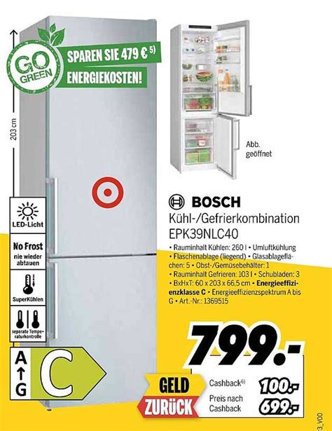 Bosch K Hl Gefrierkombination Epk Nlc Angebot Bei Medimax