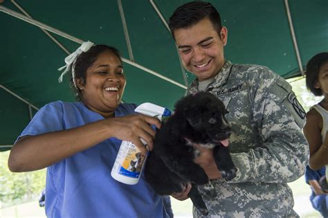 U.S. Army Pvt. Cesar Valtierrez works with a Panamanian veterinary ...