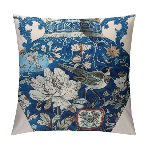 Nawypu Blue Chinoiserie Vase Pillow Cover Blue And White Porcelain