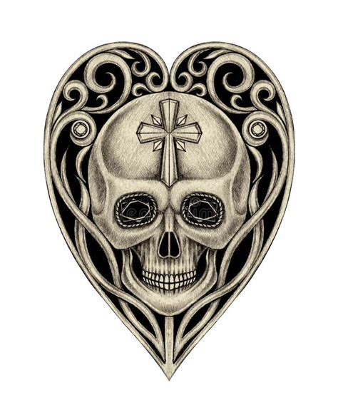 Art Skull Heart Tattoo Stock Illustration Illustration Of Creativity