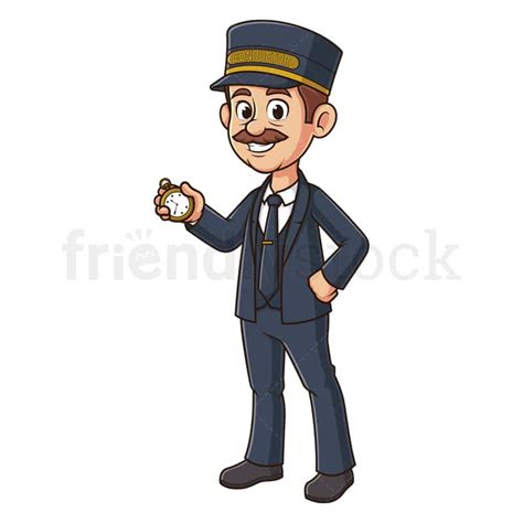 Cartoon Train Conductor Vector Clipart Graphic Friendlystock