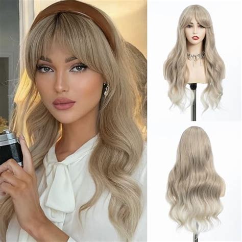 Amazon Rebecca Style Long Blonde Wig With Bangs Inch Long Wavy